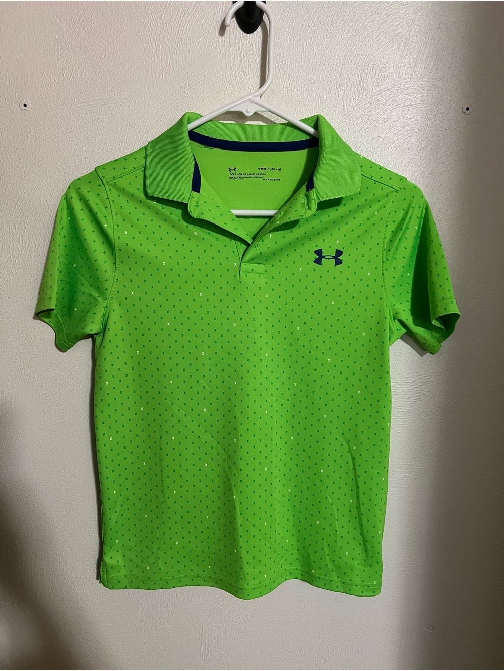UNDER ARMOUR Classic Quick‎ Dry Athletic Athleisure Polo Green Blue Boy's Size M